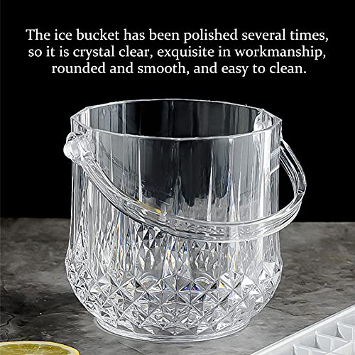 Ice Bucket with 2 Tongs, Plastic Ice Bucket with Handle, Acrylic