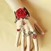 QTMY Black Lace Adjustable Red Rose Finger Ring Bracelet Jewelry Set Gift for Women Girl