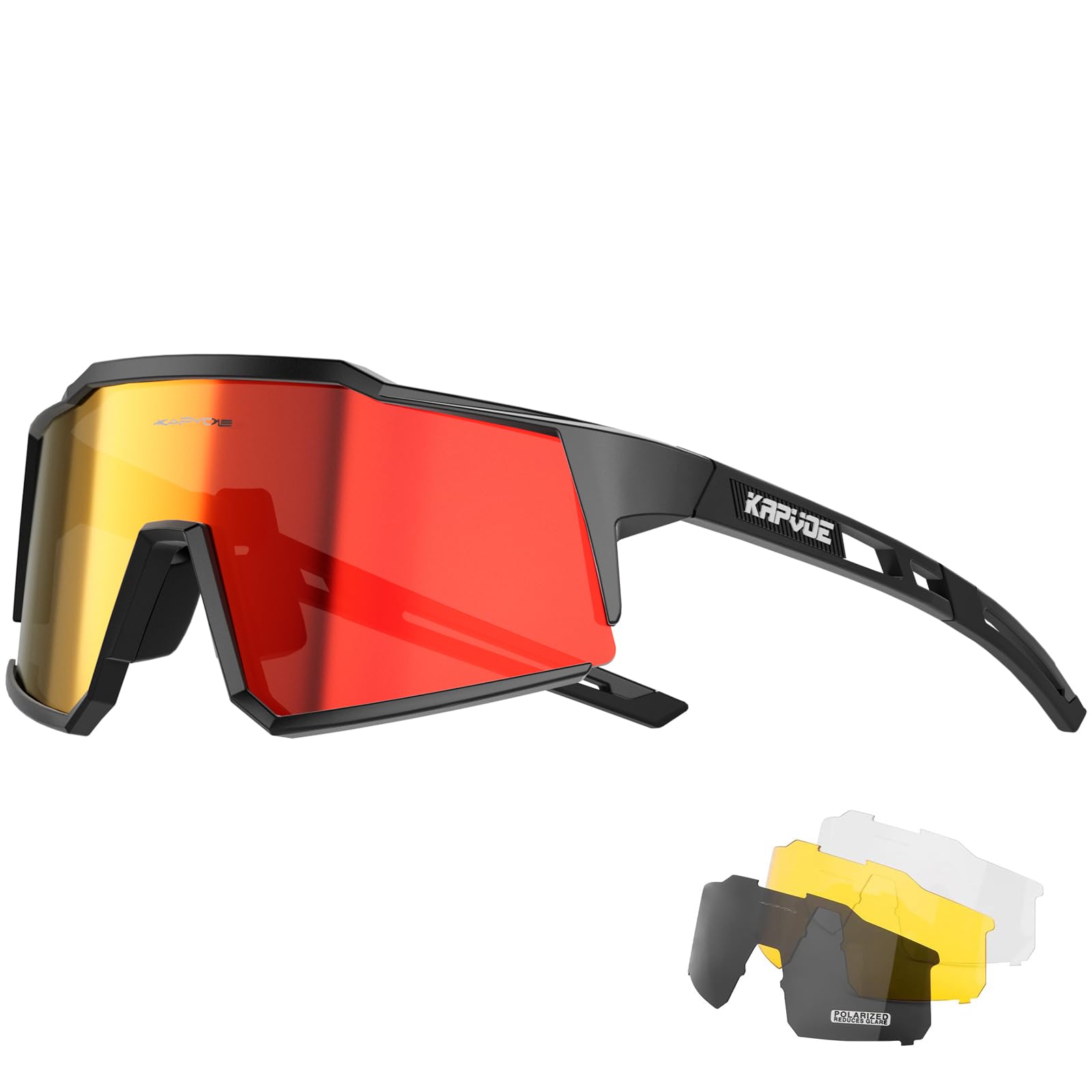 KAPVOE Polarized Cycling Glasses With 4 Interchangeable Lenses Tr90 Frame For Men Women Sports Sunglasses Mountain Bike Glasses MTB Bicycle Goggles Running Red Black 01 — image 1