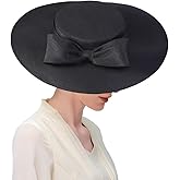 Black Wide Brim Hats for Women Big Bowknot Formal Church Occasion Kentucky Cap Lady Wedding Cocktail Tea Party Dress Flat Top Fascinators