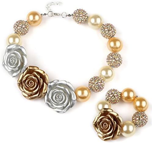 Gorse Kids Necklace Beads Chain Chunky Necklace Bubblegum Necklace Toddler Jewelry DIY Party Gold