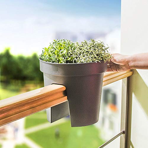 Blumenbrücke Hängetopf Pflanzkübel Zaun Geländer Balkon Terrassendielen Garten Töpfe (rund 28 x 25 cm, anthrazit) – Bild 7