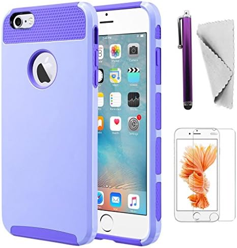iPhone 6 Plus/6s Plus case KXLY 2 in 1 Hybrid Heavy Duty Shockproof Protective Cover Hard PC Rugged Soft TPU Bumper Dual Layer+Screen Protector+Stylus[Light Purple-Purple]