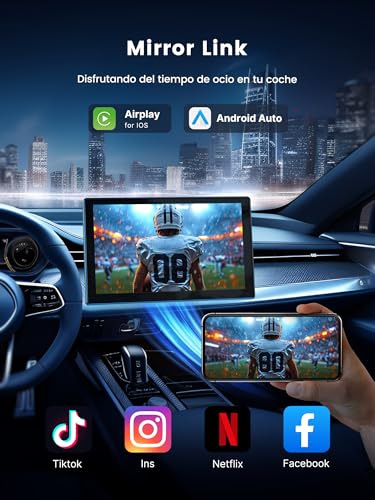 Carplay Auto, 9'' Schermo per Auto, Supporto CarPlay e Android Auto, Dash Cam 4K Integrata e Telecamera Posteriore 1080P, Navigazione GPS/Bluetooth 5.0/Controllo Vocale/Mirror Link/FM, SD 64GB Inclusa