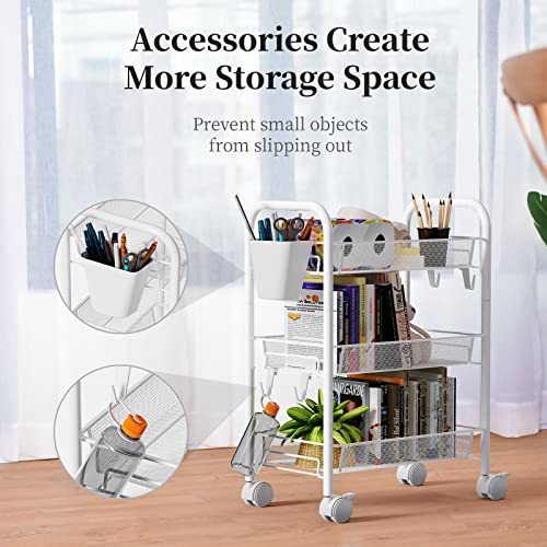 Greensen 3 Tier AllMetal Rolling Cart, Office Bathroom Storage