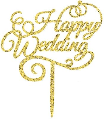Gold Glitter Happy Wedding Cake Topper Bride And Groom Mr And