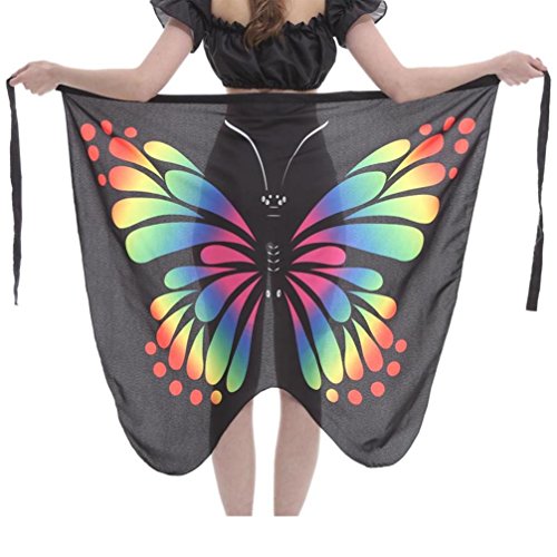 Women Swimsuit Cover Up Plus Size Butterfly Printed Beach Bohemia Bathing Skirt Butterfly Shape Swimwear Cover Up (Large, Multicolor)