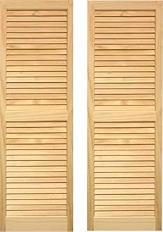 LTL Home Products SHL47 Exterior Solid Wood Louvered Window Shutters, 15" x 47", Unfinished Pine