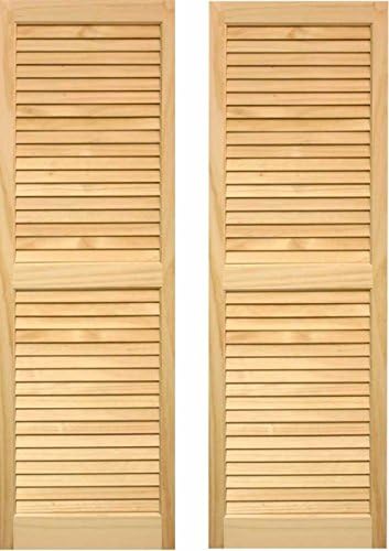 LTL Home Products SHL47 Exterior Solid Wood Louvered Window Shutters, 15" x 47", Unfinished Pine