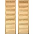 LTL Home Products SHL55 Exterior Solid Wood Louvered Window Shutters, 15" x 55", Unfinished Pine