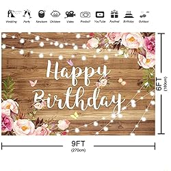 Aperturee 9x6ft Pink Floral Happy Birthday Backdrop