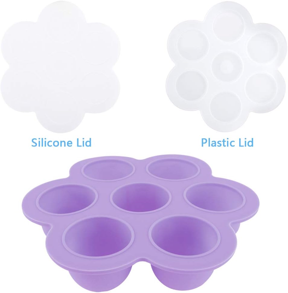 Zeattain Silicone Egg Bites Molds for Instant Pot Accessories- Silicone Lid and Plastic Lid Included - Baby Food Freezer Trays, Egg Bites Mold for Instant Pot, Purple