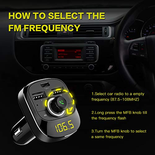 Bluetooth FM Transmitter for Car - Soyond Wireless FM Radio Transmitter Bluetooth Receiver Adapter Hands-Free Calling Car Kit with Dual USB Quick Charging Ports Support USB Drive, TF Card, MP3 Player - Thumbnail 6