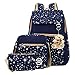 ABage Girls' Canvas Backpack Set 3 Pieces Patterned Bookbag Laptop School Backpack, Blue