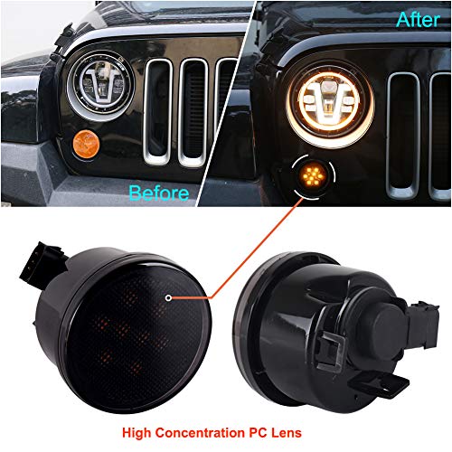 Jeep Turn Signal Lights Amber with Smoke Lens Replace Front Grill Indicator Signal Parking Light for Jeep Wrangler JK JKU 2007-2017