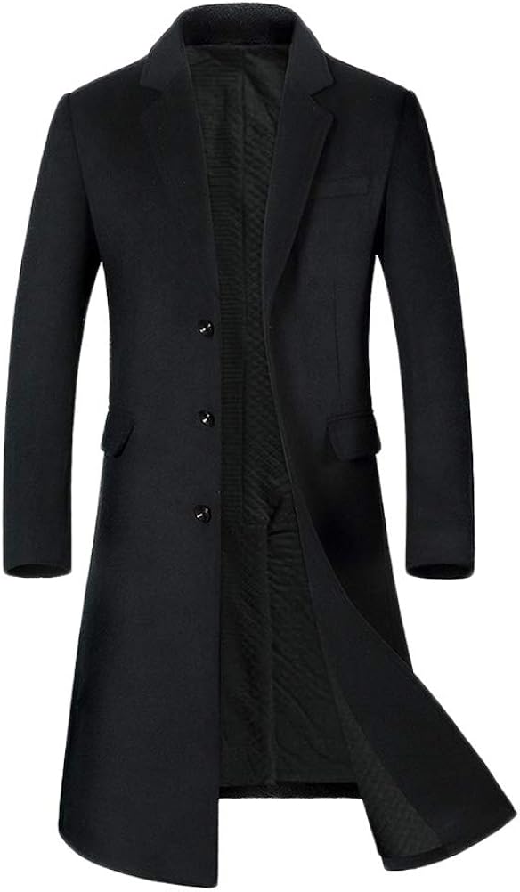 Mordenmiss Men's Long Slim Peacoat Winter Business Wool Blazer Gentlemen Trench Coat