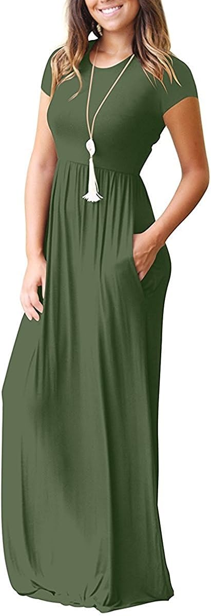 VIISHOW Women's Short Sleeve Empire Waist Maxi Dresses Long Dresses with Pockets at  Women’s Clothing store