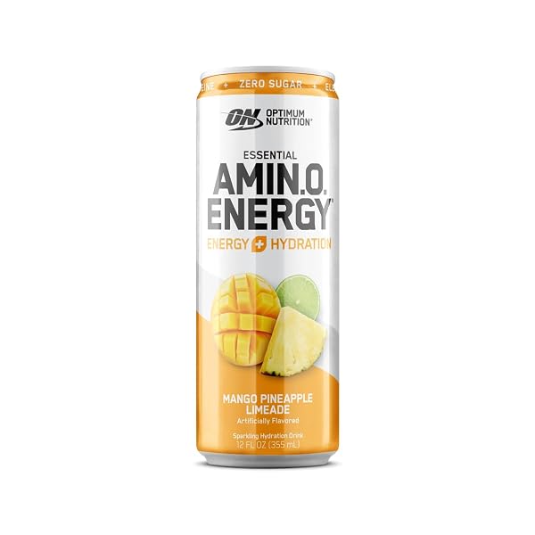 OPTIMUM NUTRITION AMINO ENERGY SPARKLING HYDRATION DRINK, ELECTROLYTES, CAFFEINE, AMINO ACIDS, BCAAS, SUGAR FREE, MANGO PINEAPPLE LIMEADE, 12 FL OZ, 1 COUNT (PACKAGING MAY VARY)