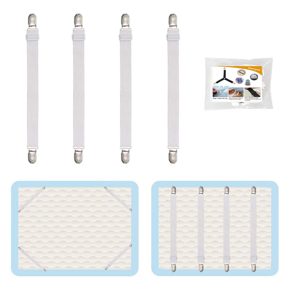 Photo 1 of 4Pcs Adjustable Bed Sheet Straps Clips, Elastic Mattress Sheet Fasteners Holder and Suspenders, Grippers to Hold Sheet, Mattress, Sofa, Couch, Table Cloth, Recliner Ironing Board Cover and More