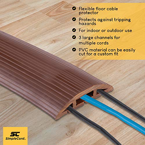 Floor Cord Protector Covers Cables, Cords, or Wires 3 Channel for Sidewalks or Walkways, for