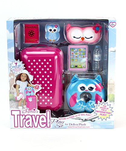 Doll Travel Play Set by Sophia's 7 Piece Doll Accessory Luggage Set for your Favorite American Doll, Complete Doll Suitcase Travel Accessory Set