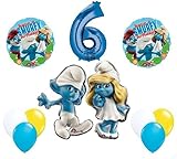 Mayflower Products The Smurfs Birthday Party Supplies Smurf and Smurfette 6th Smurfy Birthday Balloon Decorations