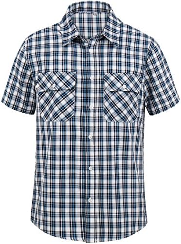 Hopioneer Men's Short Sleeve Shirt Classic Fit Cotton Casual Plaid Button Down Shirt