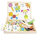 Lewo Magnetic Jigsaw Puzzles Toddler Toys Travel Puzzle Double Sided Drawing Easel for Boys Girls