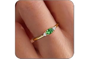 Lunvky 14k Gold Plated Birthstone Rings for Women Dainty Cute Stackable Rings Non Tarnish Thumb CZ Emerald Green Gemstone Ring Jewelry Birthday Christmas Gift for Mother Daughter Band Size 6-11