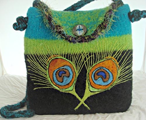 Felted Purse, Felted Handbag, Peacock Feathers, Peacock Art ,Needle Felt Peacock