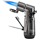 Windproof Triple Jet Flame Torch Lighter with Punch and Draw Enhancer | Refillable Butane Lighter - BUTANE NOT INCLUDED, Christmas Stocking Stuffers Gifts for Men