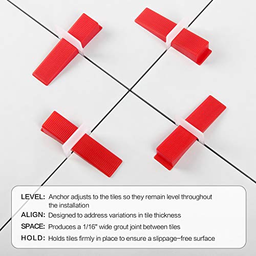 Winload Tile Leveling System, 1/16 inch (1.5mm) 400pcs Clips Plus 100pcs Reusable Wedges, Self Leveling Plastic Tile Spacers, T Lock Leveling System for Floor and Wall Ceramics of Bathroom Showroom - Thumbnail 3