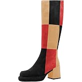 miss left Women Platform Knee High Boots Closed Round Toe Mid Chunky Heel Patchwork Winter Fall Boot Side Zip Dressy Daily Casual Party Walking Shoes Size 4-16 US