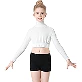 SPOFOR Girl's Turtleneck Long Sleeve Crop Top Sportswear Zipper Back Cheer Leading Dance Performances