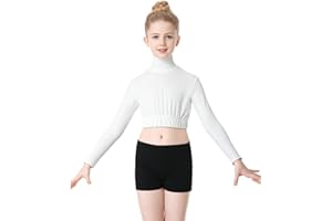 SPOFOR Girl's Turtleneck Long Sleeve Crop Top Sportswear Zipper Back Cheer Leading Dance Performances