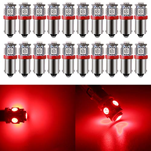 GLL BA9S LED Bulb 5SMD Red 1893 44 47 756 1847 Wedge Pinball Machine Light Car Instrument Panel Gauge Cluster Lamp 6VDC/6.3VDC 20pack