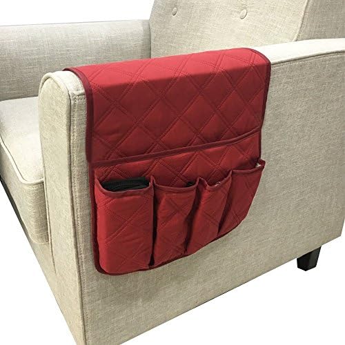 FUDALI Sofa Armrest Waterproof Storage Bag Tablet PC, TV Remote Control, Air Conditioning Remote Control Cell Phone Accessories 5-Cell Storage Bag (Claret)