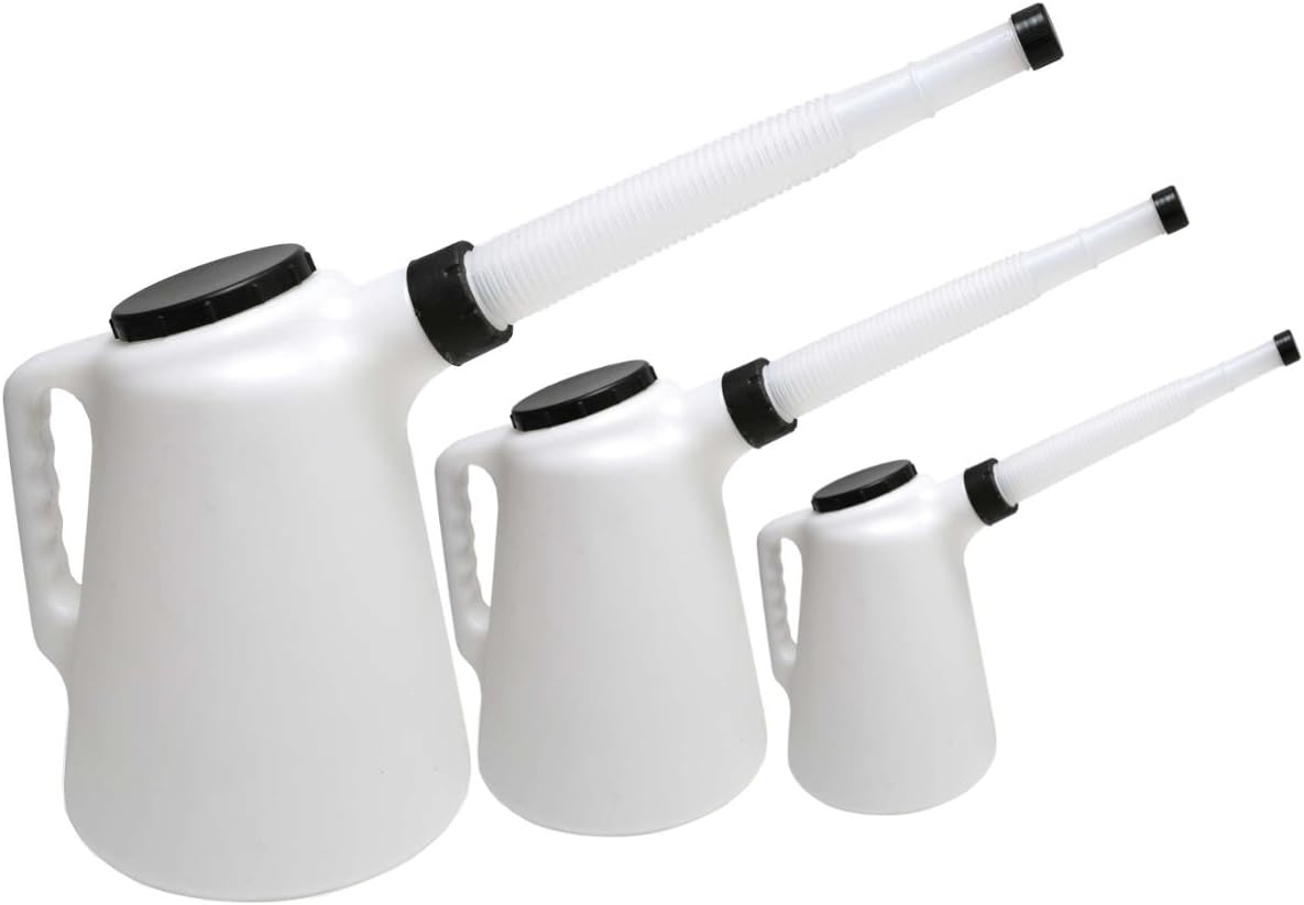Set of Oil Measuring Jugs 5L 2L & 1L Oil, Anti freeze Pouring Jug Set
