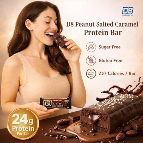 D8 Protein Bar Double Chocolate 24g Protein | No Added Sugar | High Protein Snack | Low Calorie, Gluten Free | Gym & Post Workout Energy Bar | 60g Each | Pack of 12
