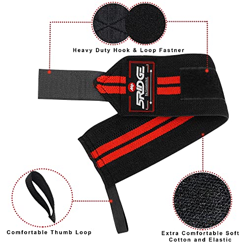 5RIDGE Weight lifting Wrist Wraps - Professional Grade with Thumb Loops. Wrist Supports Braces for Men & Women Strength Training gym fitness fist straps Sold as Pair One Size Fits All