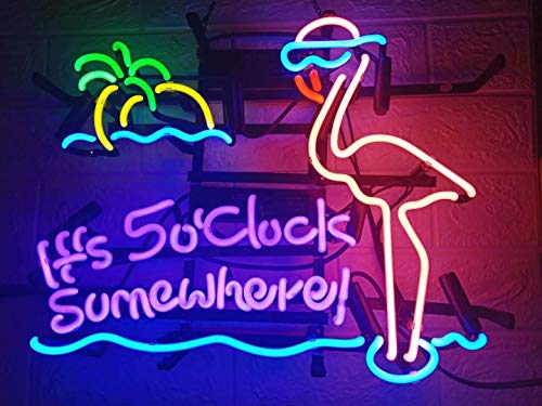 LDGJ Neon Signs for Wall Decor Handmade Sign Home It's 5 :00 S omewhere Pink F lamingo Custom Beer Bar Pub Recreation Room Lights Windows Glass Party - Thumbnail 4