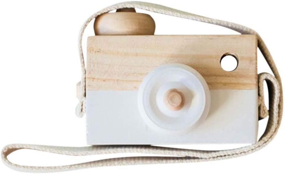 Oyria Kids Wooden Mini Camera Toy, Natural Cute Wood Camera Sharpe Toy with Neck Strap Kids' Room Hanging Decor for Baby Toddlers Children,White