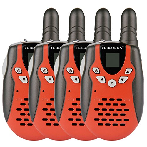 Floureon 22 Channel FRS/GMRS 2 Way Radio 2 Miles (Up to 3 Miles) UHF Handheld Walkie Talkie (Pack of 4, Small Red Black)