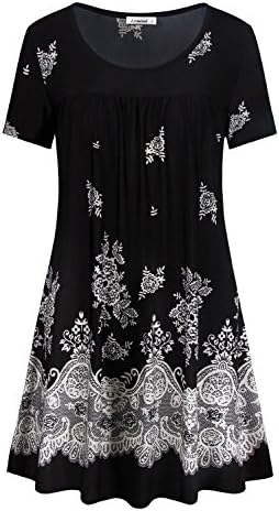 Elemevol Womens Short Sleeve Scoop Neck Elegant Printed Tunic Loose Fitting Pleated Shirt Tops