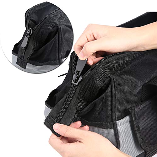 Tool Bag Wide Mouth with Multi-Compartment Pockets,Organizer Bag for Electricians, Carpenters. (12 inch)