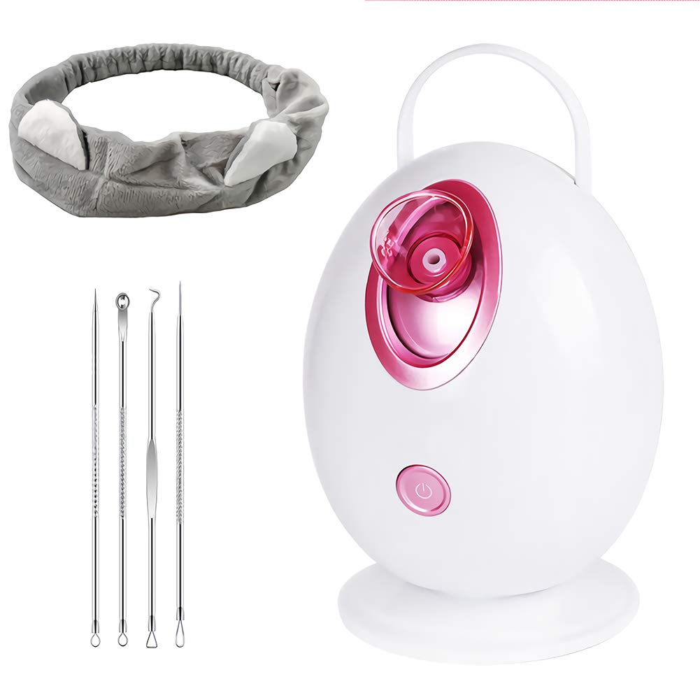 YIVIYAR 4 in 1 Nano Ionic Facial Steamer, Warm Mist Face Humidifier, Sauna Home SPA Quality Facial Steamer for Women with Free 4 Pieces Blackhead Remover Kit and Hair Band(Egg Shape, Pink): Beauty