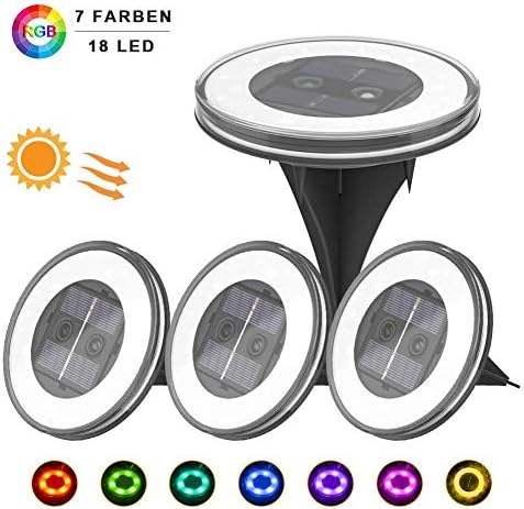 Solar Garden Lights, GEEDIAR Solar Ground Lights - 18 LEDs RGB Color Changing Solar Lights IP67 Waterproof Pathway Lights Outdoor Decking Landscape Lamp for Lawn Yard Poor - Warm White + RGB (4 Pack)
