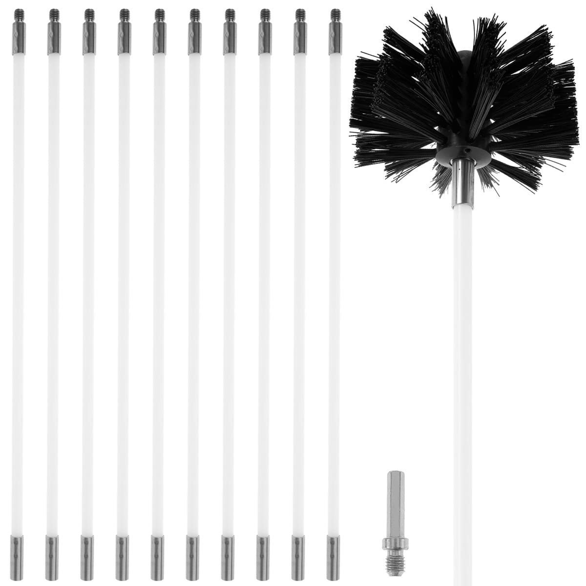 Photo 1 of 15FT Sweep Cleaning Kit for Furnace Fireplace, Chimney Brush with Flexible Detachable Rods for Duct Dryer Vent, 11 PCS Rods + 1 PC 4" Nylon Brush Head + 1PC Small Hexagonal Rod