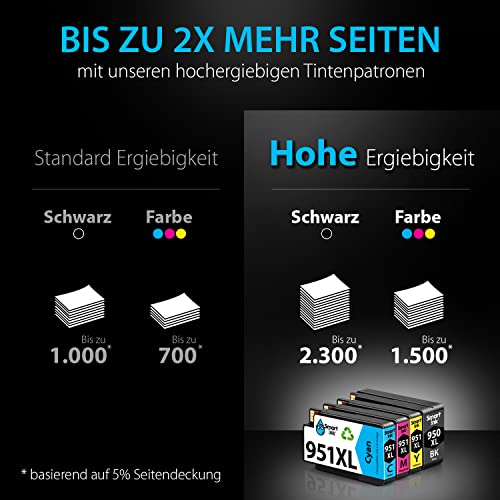 Smart Ink Compatible Printer Cartridges to Replace HP 950XL 951XL 950 XL 951 XL 4 Multipack (Black & Cyan Magenta Yellow) Cartridges High Yield for HP Officejet Pro 8100 8600 8615 8616 8620 8640