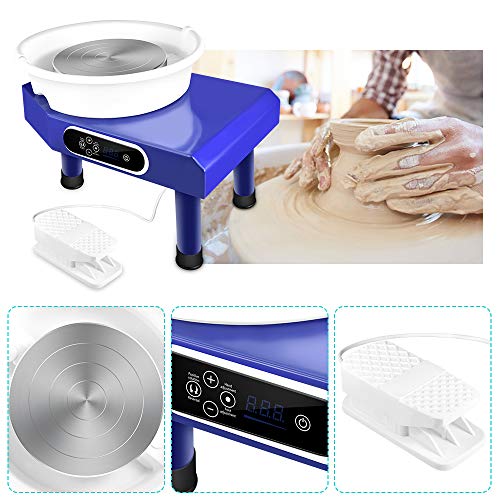 SEAAN Electric Pottery Wheel Machine 25CM Pottery Throwing Ceramic Machine LCD Touch Ceramic DIY Clay Tool for Ceramic Work Art Clay with 10 Pcs Clay Sculpting Tools, Foot Pedal (Blue-LCD/Foot Pedal) - Thumbnail 4